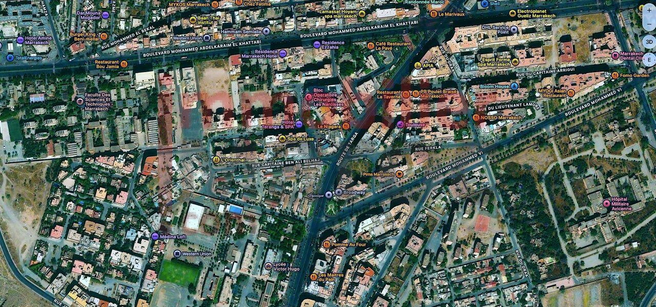 Terrain à vendre 609 m² – Centre Guéliz, Marrakech – Deux façades, orienté sud