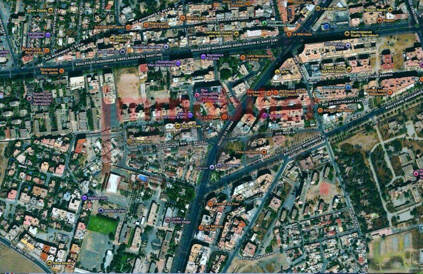 Terrain à vendre 609 m² – Centre Guéliz, Marrakech – Deux façades, orienté sud