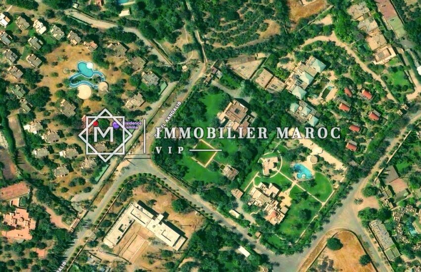 Vue satellite du terrain d'un hectare à vendre au cœur de la Palmeraie de Marrakech
