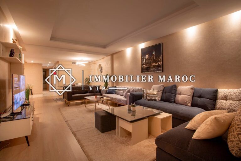 Appartement meublé à louer à Prestigia, Marrakech – 140 m², 3 chambres, 2 terrasses, vue lac