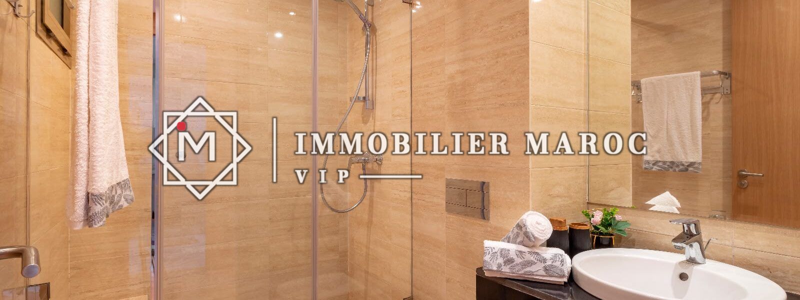 Salle d'eau avec douche vitrée, appartement à louer à Prestigia, Marrakech