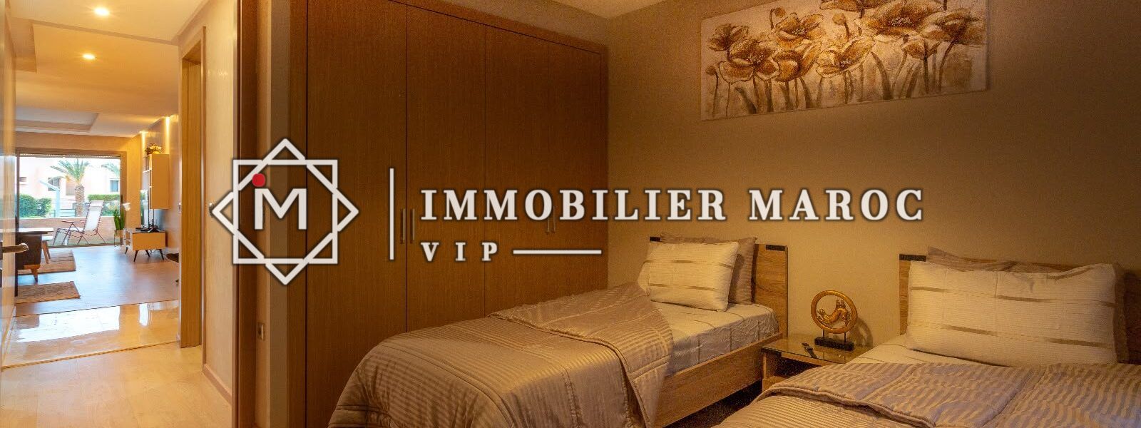Chambre à deux lits avec rangements, appartement à louer à Prestigia, Marrakech