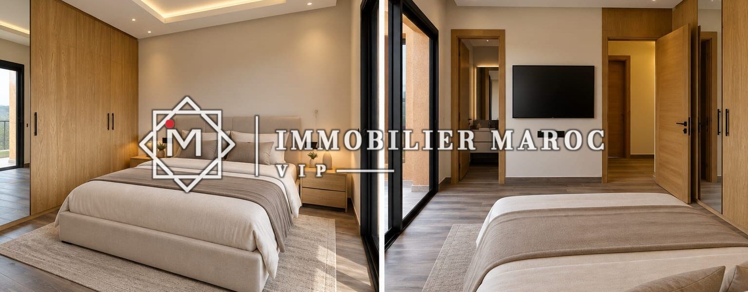 Suite avec dressing, villa à vendre au Golf d'Amelkis, Marrakech – aménagement virtuel, villa vendue vide