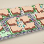 Terrain à vendre à Marrakech secteur Argan Golf, lotissement autorisé de 12 villas – vue 3D d'illustration